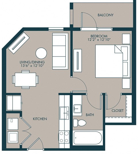 A studio floorplan with 575 SF at McKinney Village, McKinney